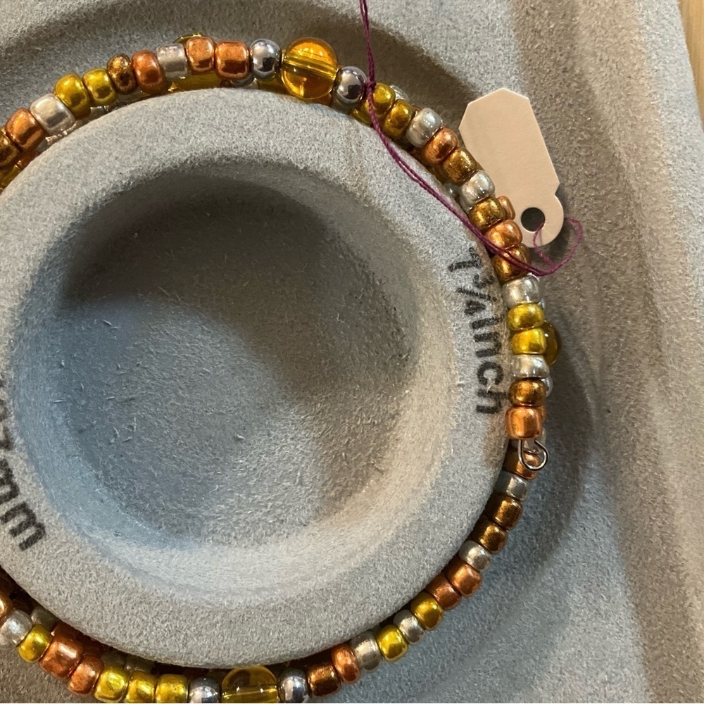 Hand Crafted Wrap Bracelet Amber Copper Gold Bronze Silver Seed Beads Coil - Picture 6 of 7